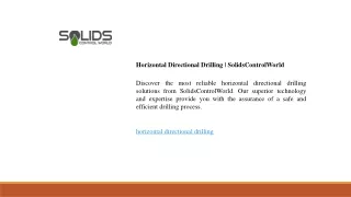 Horizontal Directional Drilling  SolidsControlWorld