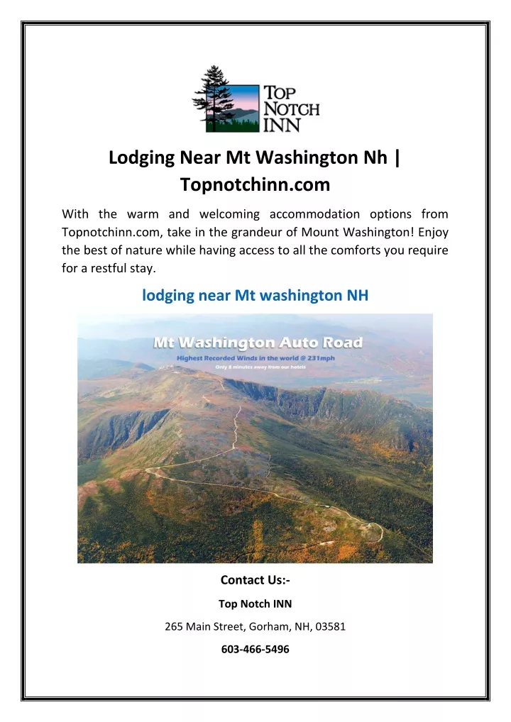 lodging near mt washington nh topnotchinn com