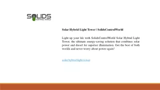 Solar Hybrid Light Tower  SolidsControlWorld