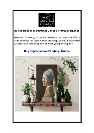 Buy Reproduction Paintings Online Premium-art.shop