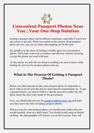 Convenient Passport Photos Near You | Your One-Stop Solution
