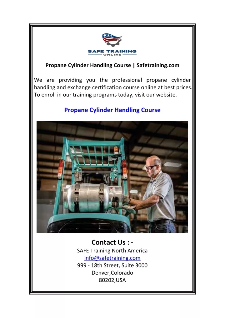 propane cylinder handling course safetraining com