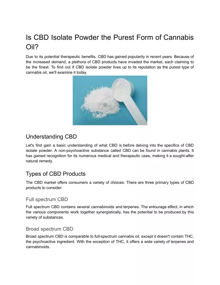 is cbd isolate powder the purest form of cannabis