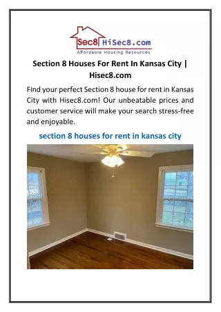Section 8 Houses For Rent In Kansas City | Hisec8.com