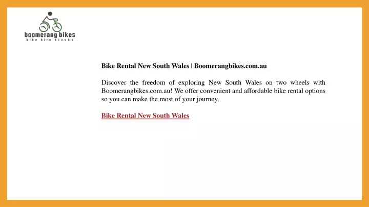 bike rental new south wales boomerangbikes