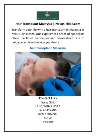 Hair Transplant Malaysia | Nexus-clinic.com
