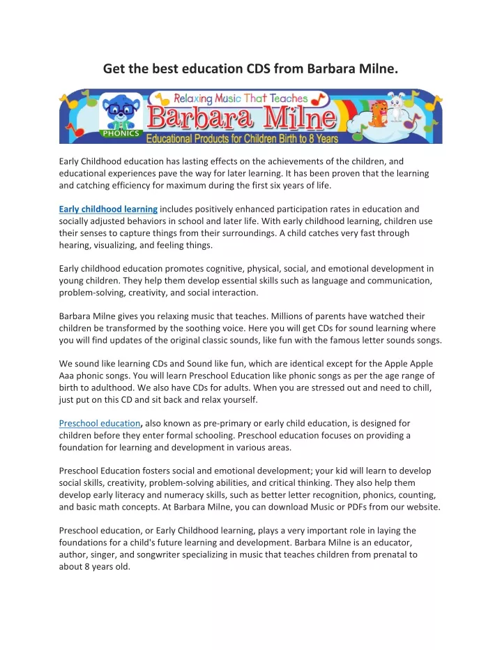get the best education cds from barbara milne