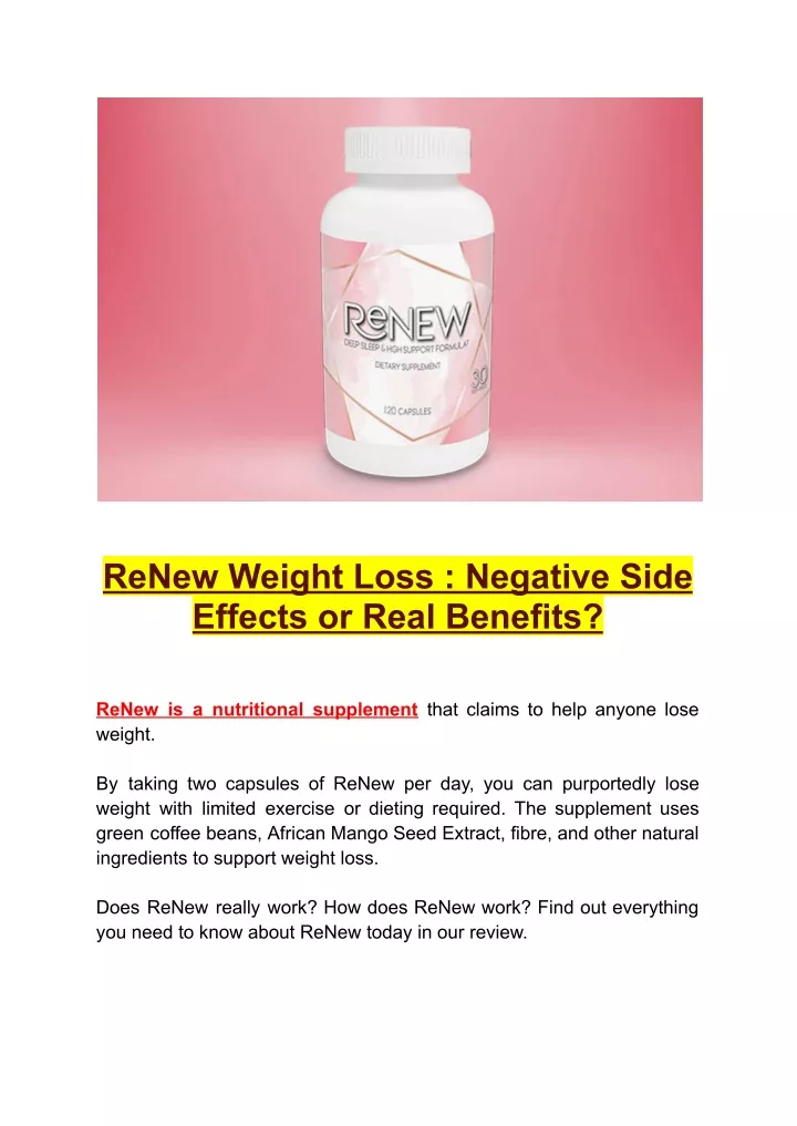 Ppt Renew Support Your Body’s Ability To Lose Weight Powerpoint Presentation Id 12546915