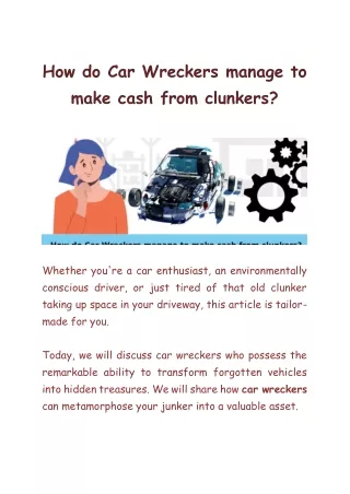How do Car Wreckers manage to make cash from clunkers-Sunshine Wreckers