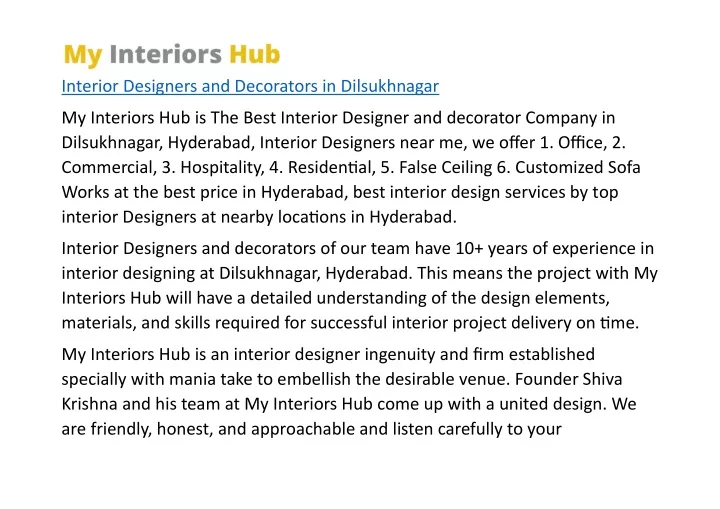 interior designers and decorators in dilsukhnagar