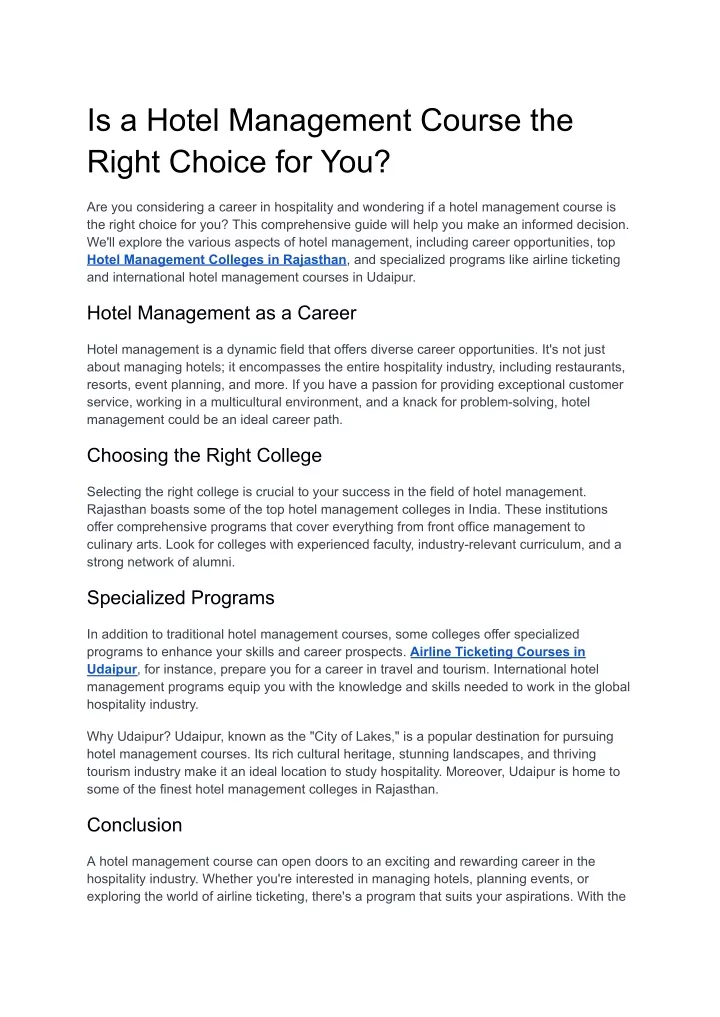 is a hotel management course the right choice