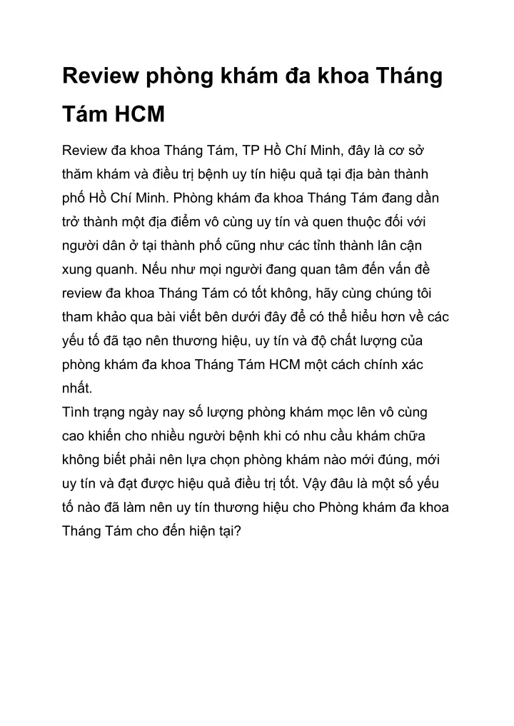 PPT - Review Phòng Khám Đa Khoa Tháng Tám ở Số 74 Cách Mạng Tháng 8 ...