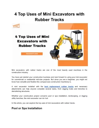 4 Top Uses of Mini Excavators with Rubber Tracks