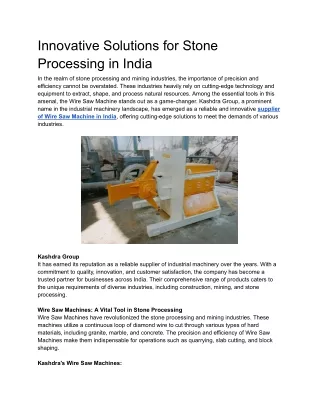 Innovative Solutions for Stone Processing in India