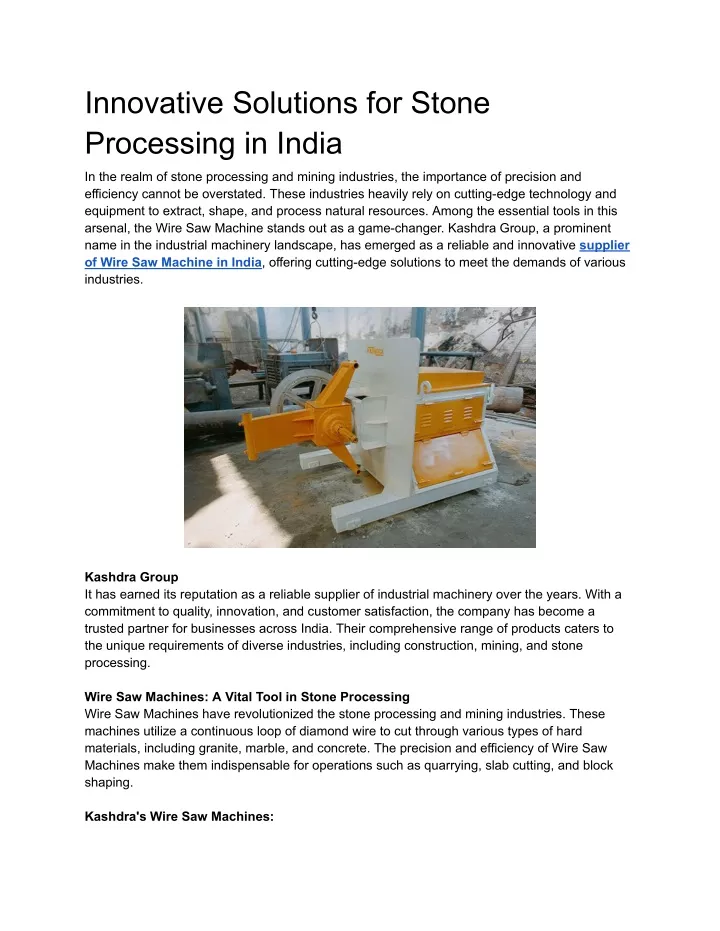 innovative solutions for stone processing in india