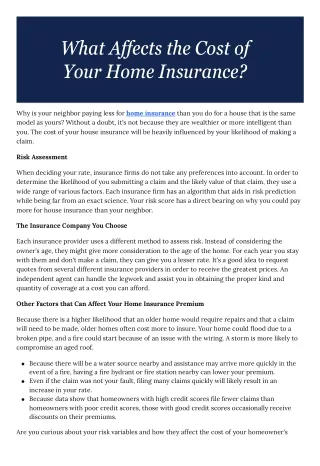What Affects the Cost of Your Home Insurance