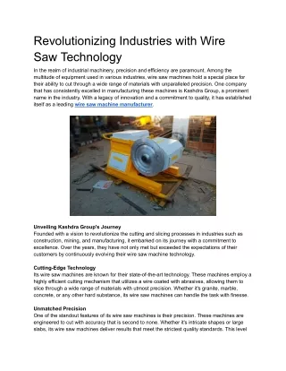 Revolutionizing Industries with Wire Saw Technology