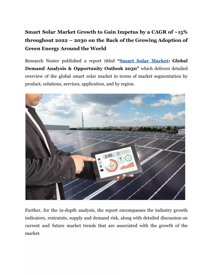 smart solar market growth to gain impetus