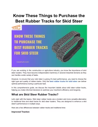 Know These Things to Purchase the Best Rubber Tracks for Skid Steer