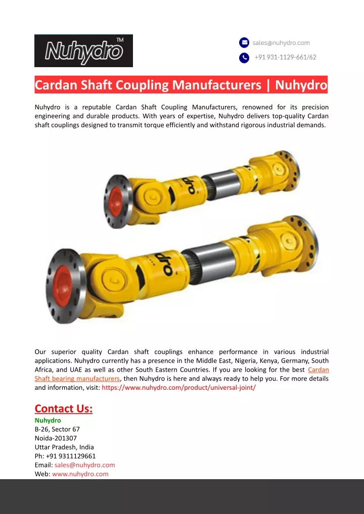 cardan shaft coupling manufacturers nuhydro