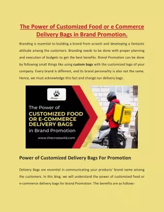 Power of Customized Food or eCommerce Delivery Bags in Brand Promotion