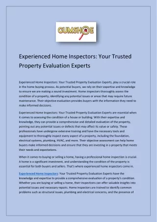 Experienced Home Inspectors: Your Trusted Property Evaluation Experts