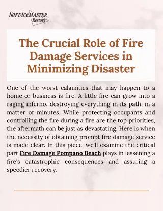 The Urgency of Immediate Fire Damage Service