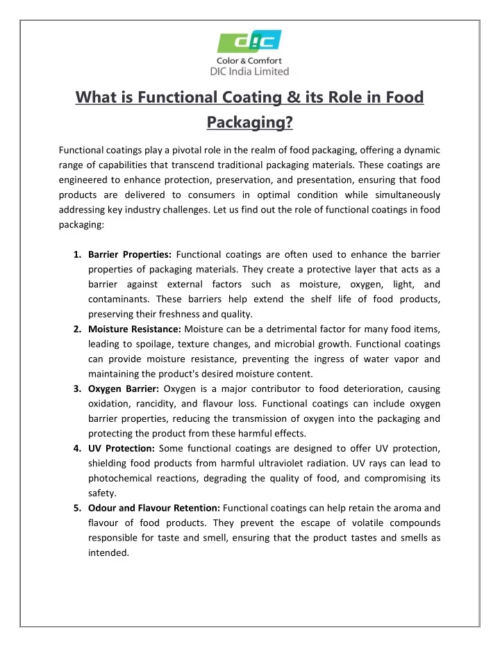 what is functional coating its role in food
