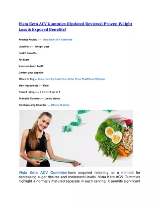 Vista Keto ACV Gummies (Updated Reviews) Proven Weight Loss & Exposed Benefits!