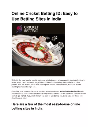 Online Cricket Betting ID_ Easy to Use Betting Sites in India