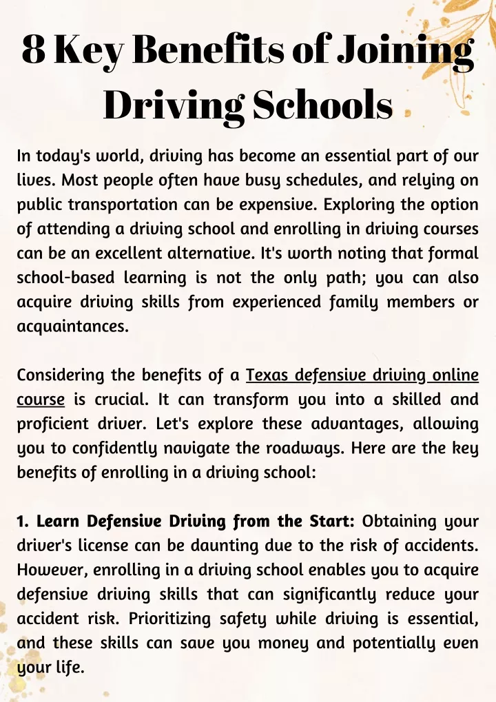 8 key benefits of joining driving schools
