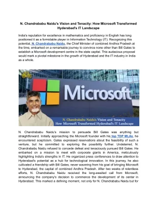 N. Chandrababu Naidu's Vision and Tenacity: How Microsoft Transformed Hyderabad'