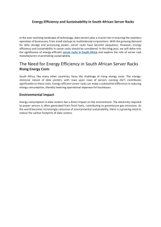 Energy Efficiency and Sustainability in South African Server Racks