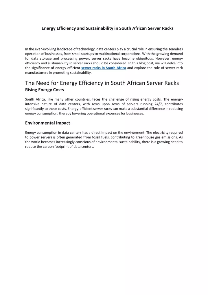 energy efficiency and sustainability in south