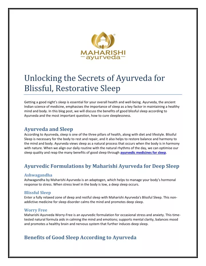 unlocking the secrets of ayurveda for blissful