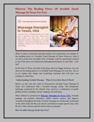 Massage Therapist In Texas, USA