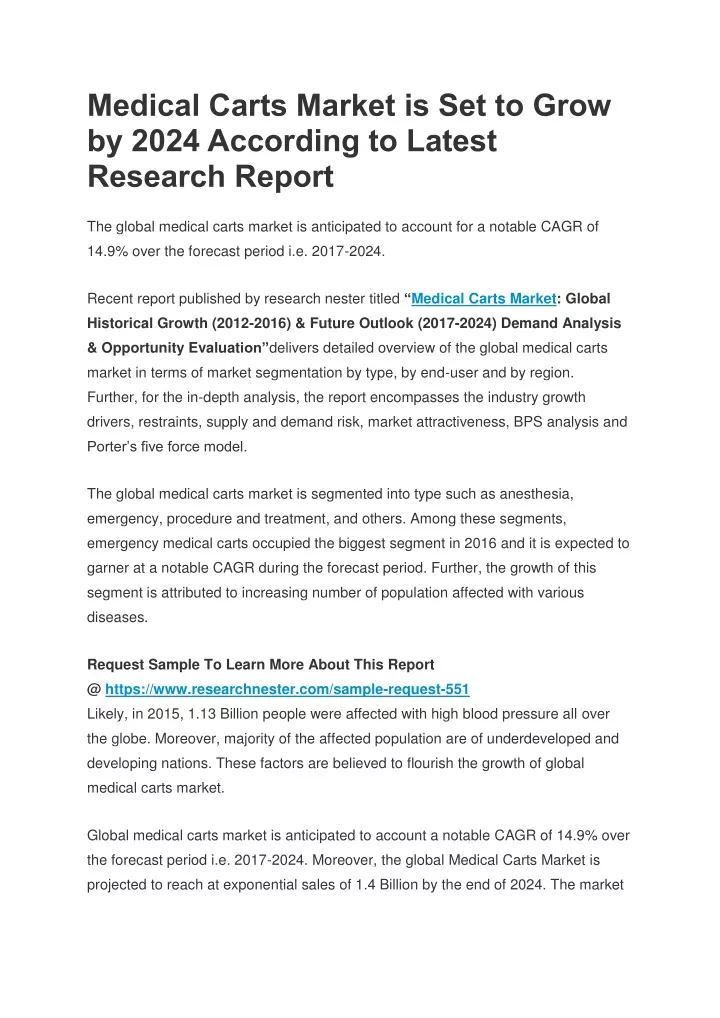 medical carts market is set to grow by 2024