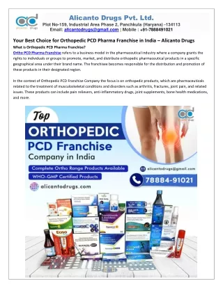 Orthopedic PCD Pharma Franchise in India