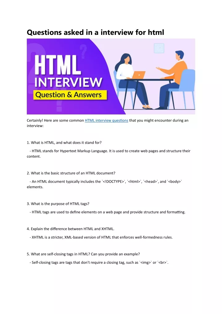 questions asked in a interview for html