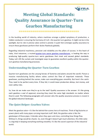 Quality Control in the Manufacturing of Quarter-Turn Worm Gearboxes
