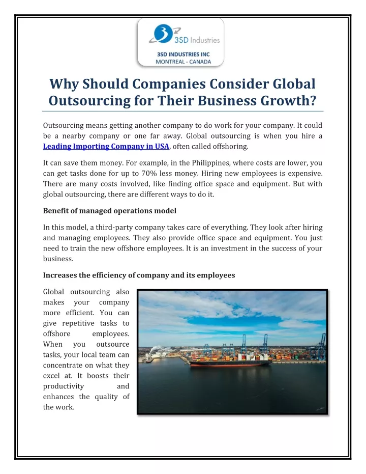 why should companies consider global outsourcing