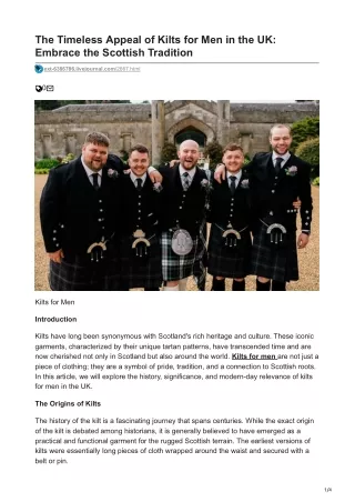 The Timeless Appeal of Kilts for Men in the UK Embrace the Scottish Tradition
