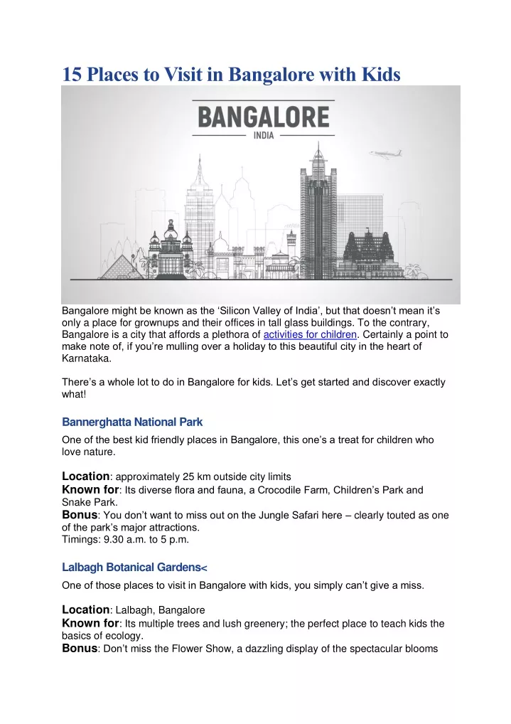 PPT - 15 Places To Visit In Bangalore With Kids PowerPoint Presentation ...