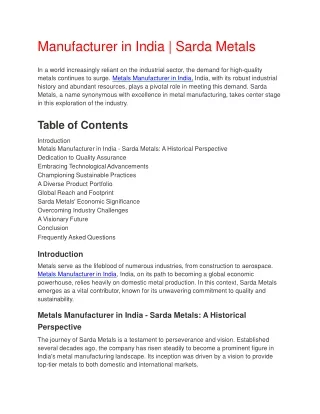 Manufacturer in India _ Sarda Metals