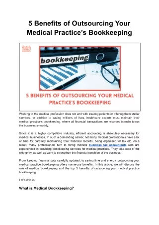 5 Benefits of Outsourcing Your Medical Practice’s Bookkeeping