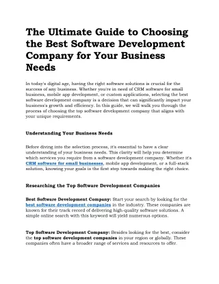 The Ultimate Guide to Choosing the Best Software Development Company for Your Business Needs