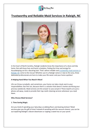 trustworthy and reliable maid services in raleigh