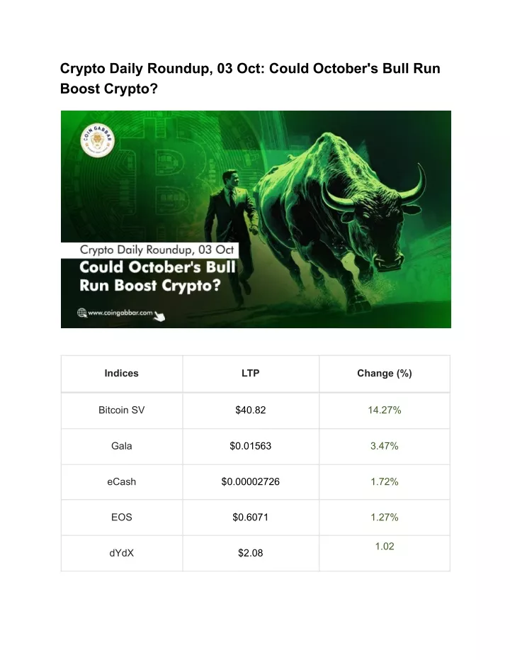 crypto daily roundup 03 oct could october s bull