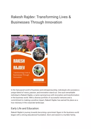 Rakesh Rajdev Transforming Lives and Businesses Through Innovation
