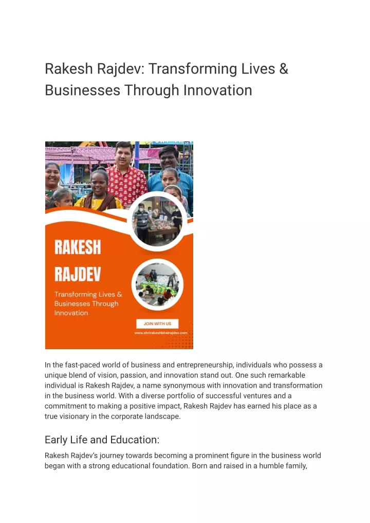 rakesh rajdev transforming lives businesses